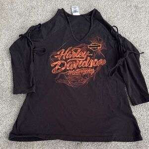 Harley-Davidson Women's Black Long Sleeve Tee with Orange Graphics